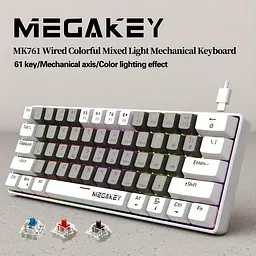 Ігрова дротова механічна клавіатура MegaKey MK761 / 60% / Red Switch / RGB / Grey - мініатюра 2