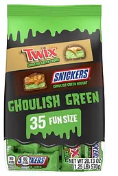 Набір міні-батончиків Mars Snickers & Twix Ghoulish Green Milk Chocolate Halloween Candy 35шт, 570г
