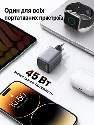 Мережевий зарядний пристрій UGREEN Nexode CD294 адаптер живлення 2 порти USB-C до 45 Вт сірий (90573) - мініатюра 6