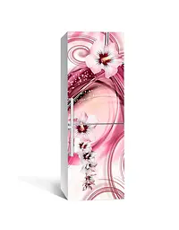 Вінілова 3Д наклейка на холодильник Багряні Гібіскуси плівка Абстракція Рожевий 60х180 см Happy Pocket Z183814