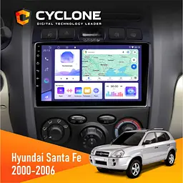 Штатна магнітола Hyundai Santa Fe 2000-2006 Cyclone C9-011 4x64, DSP Cyclone (НФ-00007018)