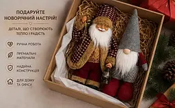 Набір декоративних фігурок Санта-Клаус та гном - різдвяна композиція зі святковим ліхтариком 2 шт - мініатюра 3
