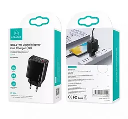 МЗП USAMS CC133 T40 QC3.0 + PD Digital Display Fast USB + Type-C Charger 20W ( EU ) Black - мініатюра 3