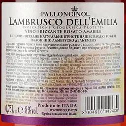 Ігристе вино Palloncino Lambrusco, рожеве, напівсолодке, 8%, 0,75 л - мініатюра 3