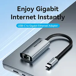 Перехідник USB 3.1 Type-C --> Ethernet RJ45 1000Mb чорний Aluminum Alloy Type Vention - мініатюра 6