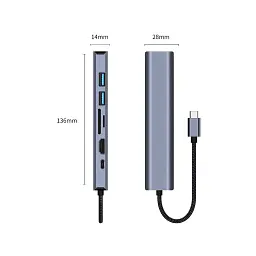 Концентратор Dynamode 7-in-1 USB-C to HDTV 4K/30Hz, 2хUSB3.0, RJ45, USB-C PD 100W, SD/MicroSD (BYL-2303) - мініатюра 5