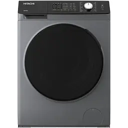 Пральна машина Hitachi фронтальна, 8кг, 1400, A+++, 60см, дисплей, пара, інвертор, люк чорний, cріблястий