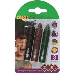 Олівці для гриму обличчя та тіла ZiBi Мілітарі Kids Line 3 кольори 15.4 г (ZB6573)