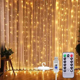 Гірлянда штора Sun Lamp крапля роси 3х3 м 300 LED з пультом та USB живленням