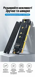 Адаптер SSD UGREEN CM465 M.2 NVMe M-Key у слот PCIe x4/x8/x16 PCIe 4.0 x4 теоретично до 64 Гбіт/с формати 2230/2242/2260/2280 також NVMe B&M та M.2 PCIe AHCI M.2 SATA не підтримується металевий радіатор і термопрокладки в комплекті зворотна сумісність із PCIe 3.0 Windows/Linux індикатор живлення й активності SSD захист від короткого замикання надструму перенапруги та електромагнітних завад чорний із золотистими контактами (30715) - мініатюра 3