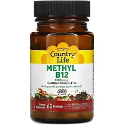 Вітамін В12 Country Life Methyl B12 1000 mcg, 60 льодяників - Вишня