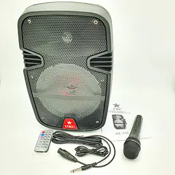 Портативна колонка бездротова акумуляторна Bluetooth караоке акустика 8" з мікрофоном USB FM 40 Вт UKC RE-258 (HS 008) чорний