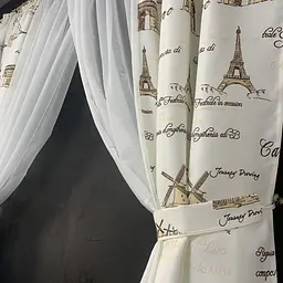 Коротка фіранка для кухні з атласу та шифону з коричневими будинками 1,8м на 4м на тасьмі ALBO pbe0052795 - мініатюра 7