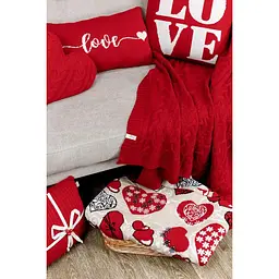 Подушка в'язана Прованс Love 45х45 см червона/біла - мініатюра 2