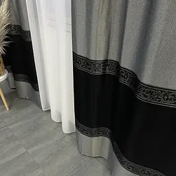 Жакардові штори сірого кольору 2шт. 140х270 з білим шифоновим тюлем 400х270, на тасьмі ALBO pbe0052684 - мініатюра 6