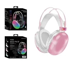 Бездротові накладні навушники Disco Pulse PG580 RGB Bluetooth 5.3 з мікрофоном 18 годин роботи рожевий - мініатюра 2