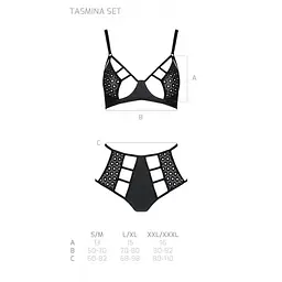 Комплект з еко-шкіри: бюстгальтер та трусики з перфорацією Passion Tamaris Set black L/XL - мініатюра 4