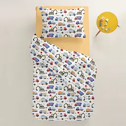 Дитяча постільна білизна в ліжечко СONSTRUCTION TRUCKS, блакитний (CarsBuildingWhite_11Honey_140) - мініатюра 2