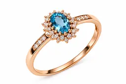 Жіноча каблучка Jewellery Continent з блакитним топазом із червоного золота 14 (К-0873)