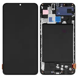 Дисплей для Samsung A705 Galaxy A70, чорний, з рамкою, Оригінал (переклеєне скло)