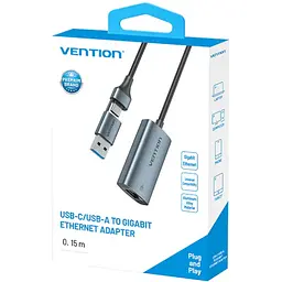 Перехідник USB 3.1 Type-C --> Ethernet RJ45 1000Mb +USB-A adapter сірий Aluminum Alloy Type Vention - мініатюра 3
