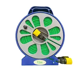 Гнучкий садовий шланг поливний з котушкою 15 м Garden Hose з пістолетом розпилювачем 7 режимів, зелений з синім (7028299354)
