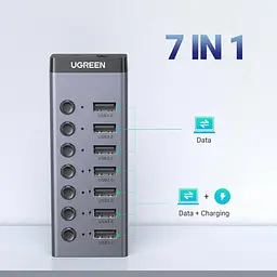 Хаб USB 3.0 -> USB to 7xUSB 3.0 з додатковим живленням Type-C 12V 2A CM481 Ugreen - мініатюра 6