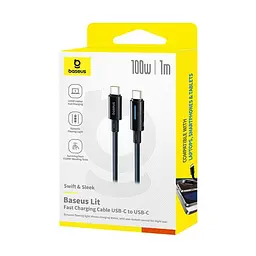Кабель Baseus Lit Button-Control Fast Charging Data Cable USB-C to USB-C 100W 1m Black - мініатюра 2