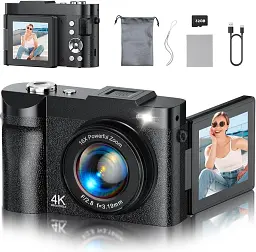 Цифровий фотоапарат 4K 50 МП із поворотним дисплеєм і картою 32 ГБ