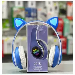 Бездротові дитячі навушники Cat Ear STN-28 Bluetooth з котячими вушками, що світяться сині - мініатюра 3