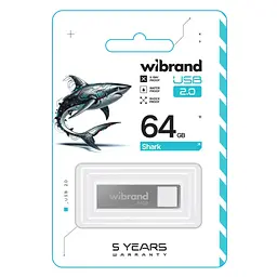USB флеш накопичувач Wibrand 64GB Shark Silver USB 2.0 (WI2.0/SH64U4S) - мініатюра 2