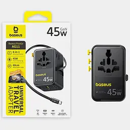 Мережевий універсальний перехідник AG11 45W with retractable cable (2USB-A/1C/1Socket) (E0307F) Baseus teh0029669 - мініатюра 5