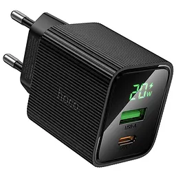 Мережевний зарядний пристрій Hoco CS83A Excellent with digital display PD20W+QC3.0 1USB-A/1C Black - мініатюра 3