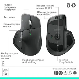 Мишка Logitech MX Master 4 for Business Wireless/Bluetooth Graphite (910-007617) - мініатюра 6