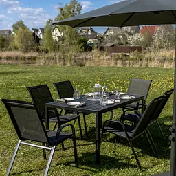 Комплект садових меблів 4Points Orvieto-6 прямокутний стіл 150х90х70см стільниця штучне дерево Polywood та 6 стільців - мініатюра 2