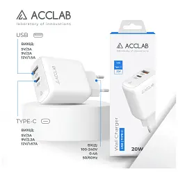 Зарядний пристрій ACCLAB AL-TC220 (1xUSB, 1xType-C) (1283126556494) - мініатюра 3