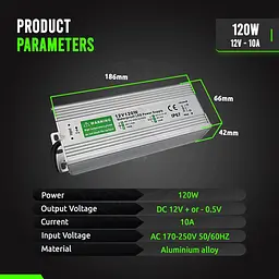 DC 12V 120W LED Driver Водонепроникний блок живлення IP67 Трансформатор AC230V Відкритий - мініатюра 4