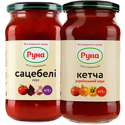 Набір: соус Руна Сацебелі зі стевією 475 г + соус Руна Кетча зі стевією 475 г 