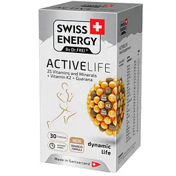 Вітаміни та мінерали з гуараною Swiss Energy ActiveLife 25 Vitamins and Minerals+Vitamin K2+Guarana 30 капсул - мініатюра 2
