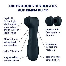 Вакуумний стимулятор клітора з вібрацією Satisfyer Pro 2 Generation 3 with Liquid Air чорний - мініатюра 6