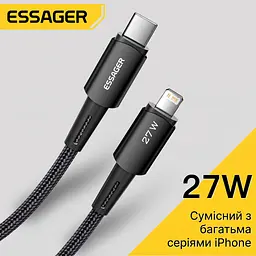 Кабель Essager Type-C – Lightning 27W, 1 м, чорний - мініатюра 6