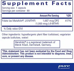 Фолат Pure Encapsulations Folate 1000 мг 90 капсул - мініатюра 2
