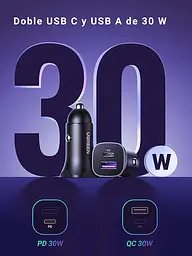 Автомобільний зарядний пристрій Ugreen 30W PD Quick Charge 3.0 Black (CD130) - мініатюра 2