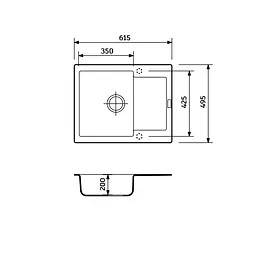 Кухонна мийка Adamant MINIMAL mokko 615x495x200 мм, з крилом 61,5 см - мініатюра 2