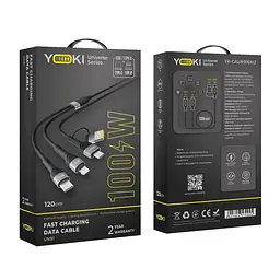 Кабель для заряджання та обміну даними USB Yoki YK-UN91 UNIVERSE USB-A/Type-C to Type-C/Lightning 100W 5A/20V 1.2 m Чорний - мініатюра 2