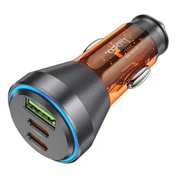 Автомобільний зарядний пристрій 3 порти - Hoco NZ12D Lucky 2*Type-C + 1*USB 60W жовтогарячий