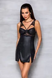 Бэби-долл из эко-кожи и кружева, S/M (чёрный) Passion Loona Chemise - миниатюра 3