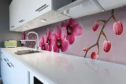 Кухонний фартух Великі Рожеві Орхідеї вініловий для кухні наклейка ПВХ квіти 60х200 см Happy Pocket Z180593 - мініатюра 4