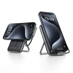 Повербанк 10000mAh Choetech B735 Black QC3.0 PD3.0 бездротова магнітна зарядка, вбудований кабель, підставка (43-00149) - мініатюра 4