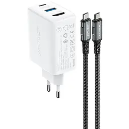 МЗП A17 PD65W GaN (1USB-A/1C/1HDMI) + кабель Type-C to Type-C White Acefast teh0029675